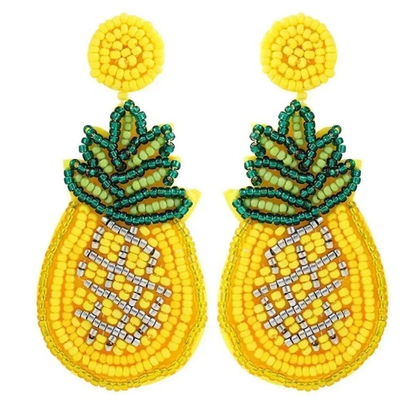 Pineapple Yellow Beaded Earrings - Picture 7 of 7